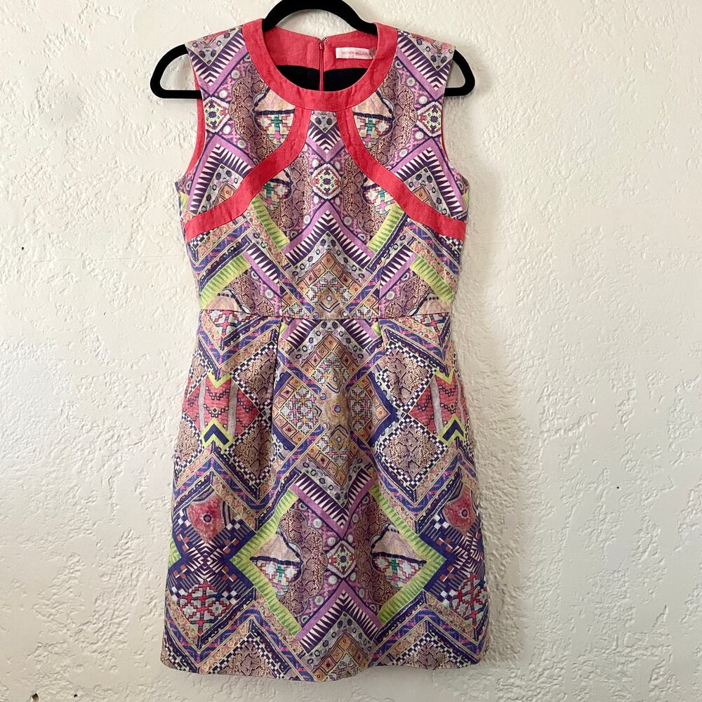 Matthew Williamson 100% Linen Tribal Print Sleeveless Mini Dress sz 10